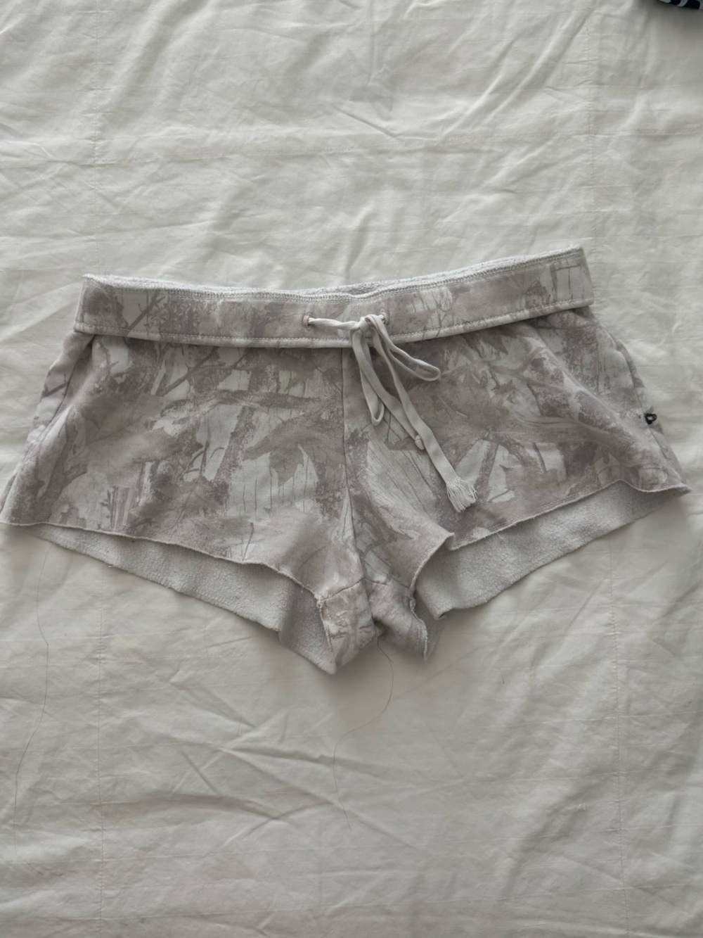 Hollister Gray Camo Fleece Mini Lounge Shorts, Drawstring Waist, Size Small